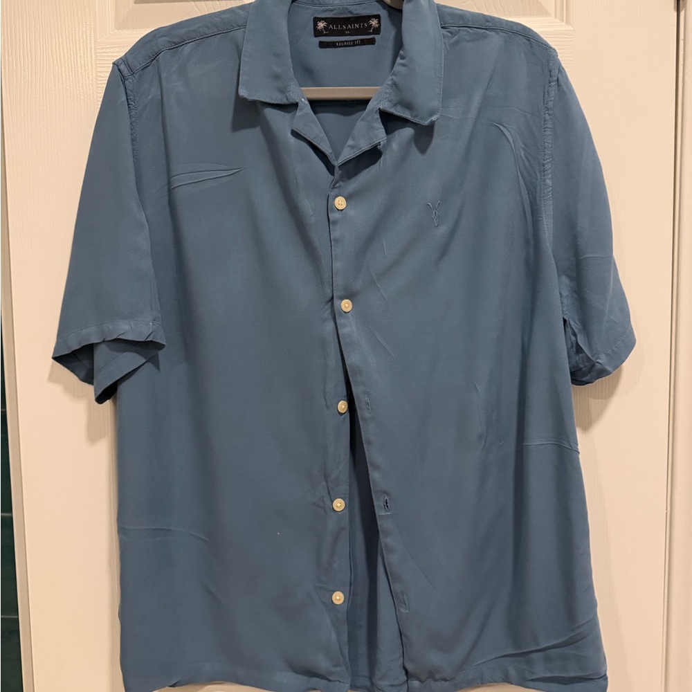 AllSaints Men’s Dusty Blue Short-Sleeve Button-Down Shirt